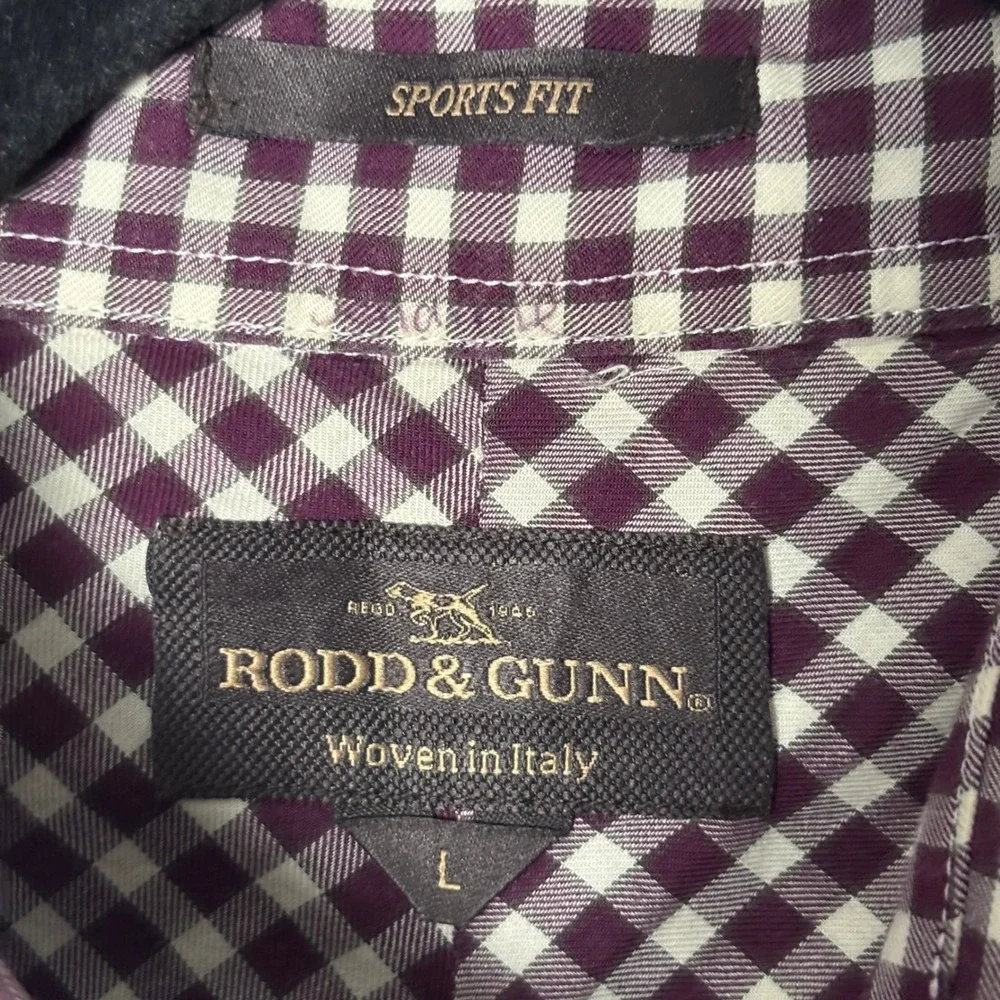 Rodd and Gunn The Hermitage Shirt Mens Large Purple White Gingham Italian Fabric